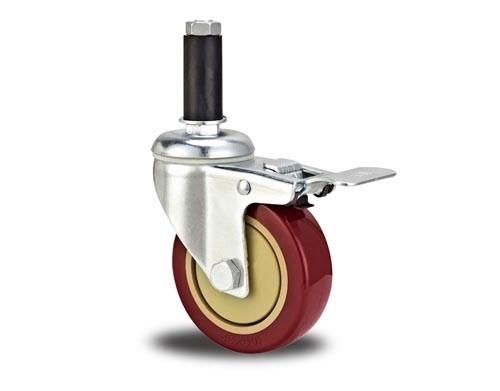 Buy cheap medium duty 4" expanding stem red PU caster total brake,3 inch PU castor, from wholesalers