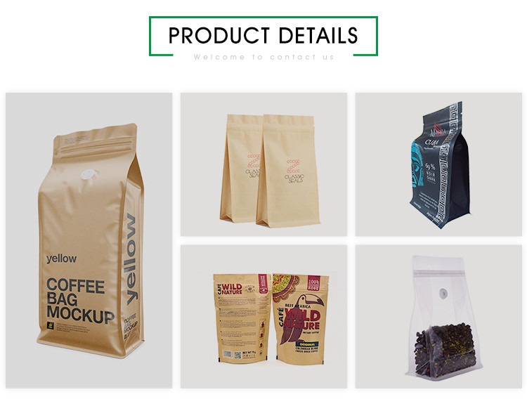Flat Bottom Biodegradable Packaging Bags Laminated Pouch For Coffee Bean Packaging