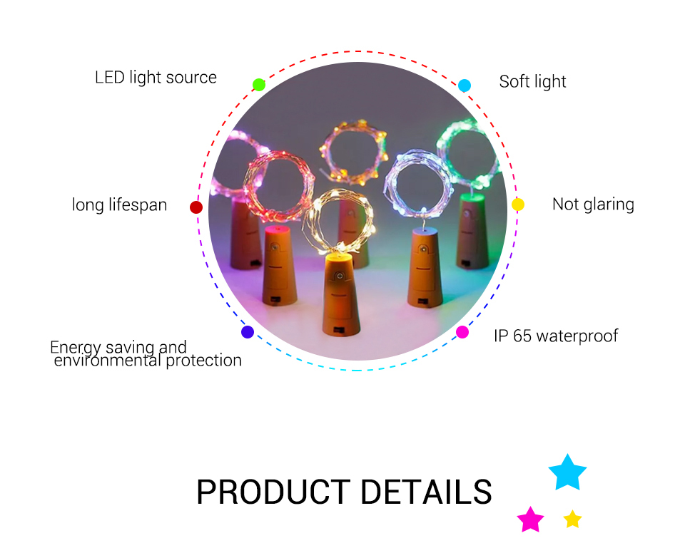 LED Wine Bottle Lights 2M 20LEDs Cork Shape Copper Wire Colorful Mini String Lights For Indoor Outdoor Wedding Christmas
