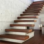 Floating Wood Tread Timber Stair Rails Straight For Living Room