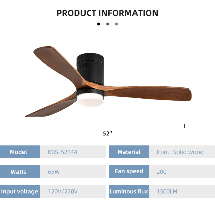 Industrial Style 65 watt Wooden Blade Ceiling Fan 90lm/w 120v ceiling fan lamp