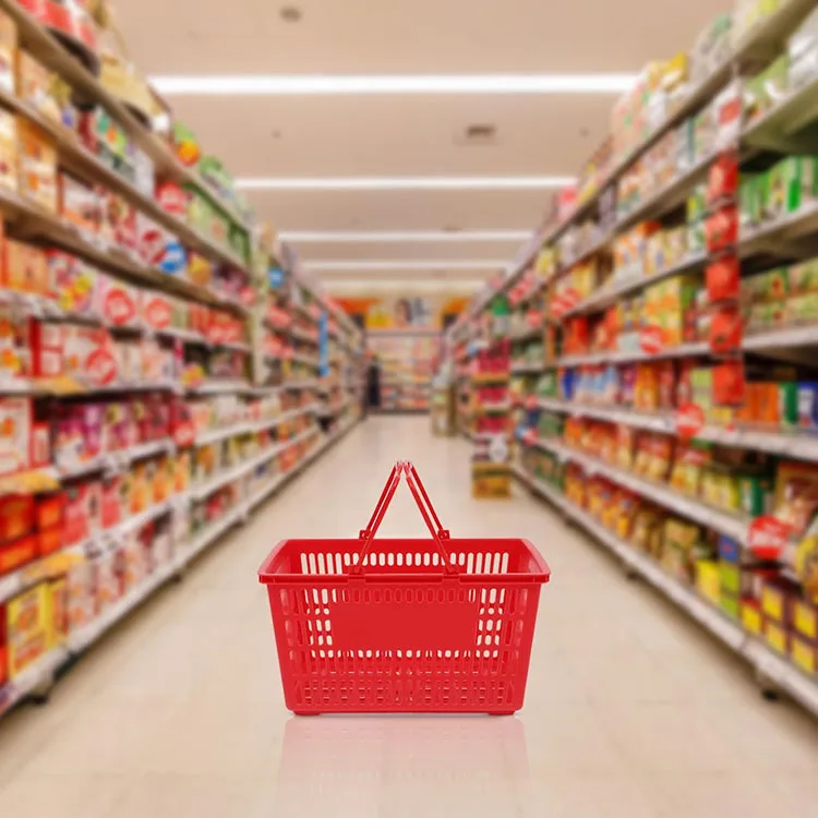 Plastic Red Supermarket Accessories Shopping Hand Basket Customzied