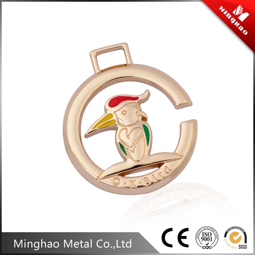 Handbag metal 8.89*43.87mm Light gold woodpecker logo tag for bag parts