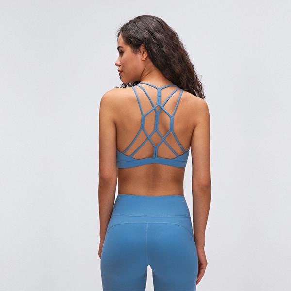 Buy cheap Fitness Sexy Lulu Cross Back Padded Custom Logo Workout Women's Solid Color Sports Bra Top from wholesalers