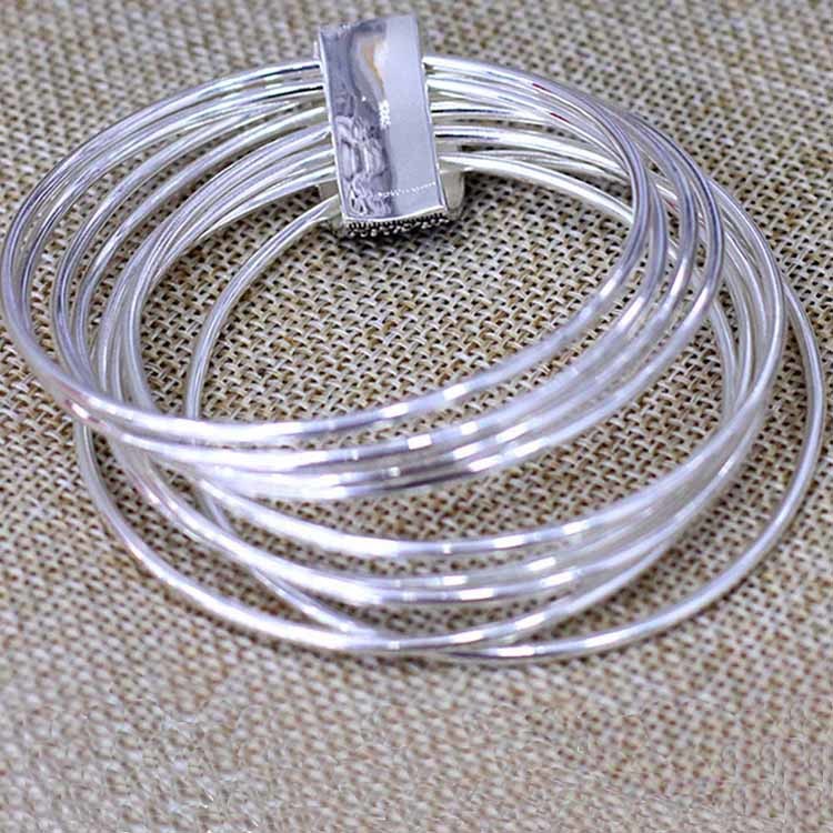 Women Nine Rows 925 Sterling Silver Marcasite Charm Bangle Bracelet(SY50013)