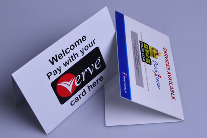 Custom printed plastic PVC Verve Card payment way accepted display table tents