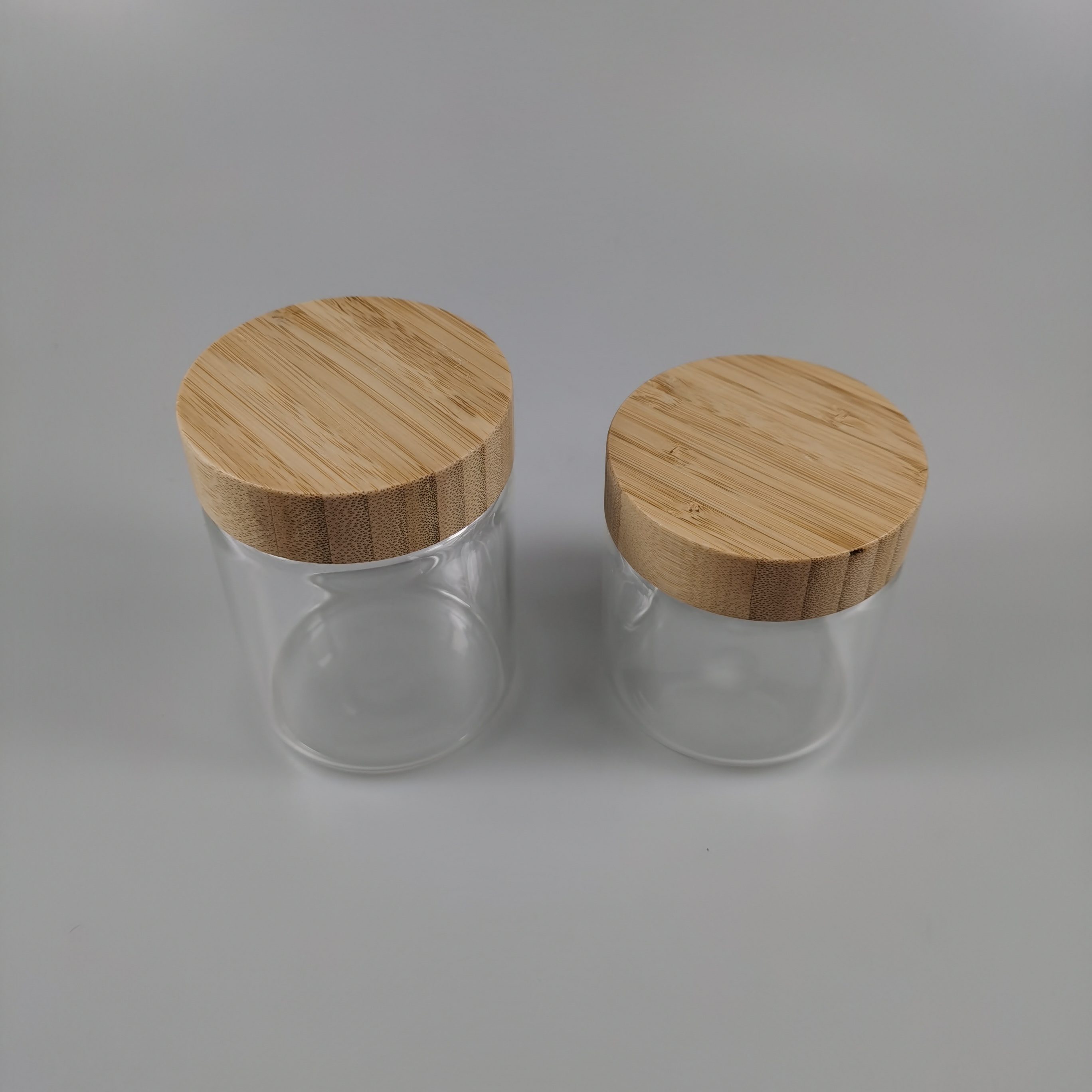 250ml Stocked Sealed Clear Round Borosilicate Glass Jar with Bamboo Lid Color Options