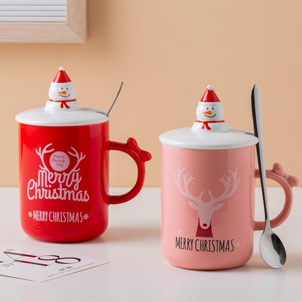 Buy cheap New Festival Mug Christmas Round Santa Claus Lid Stainless Steel Spoon Elk Pattern Ceramic Mug With Cover from wholesalers