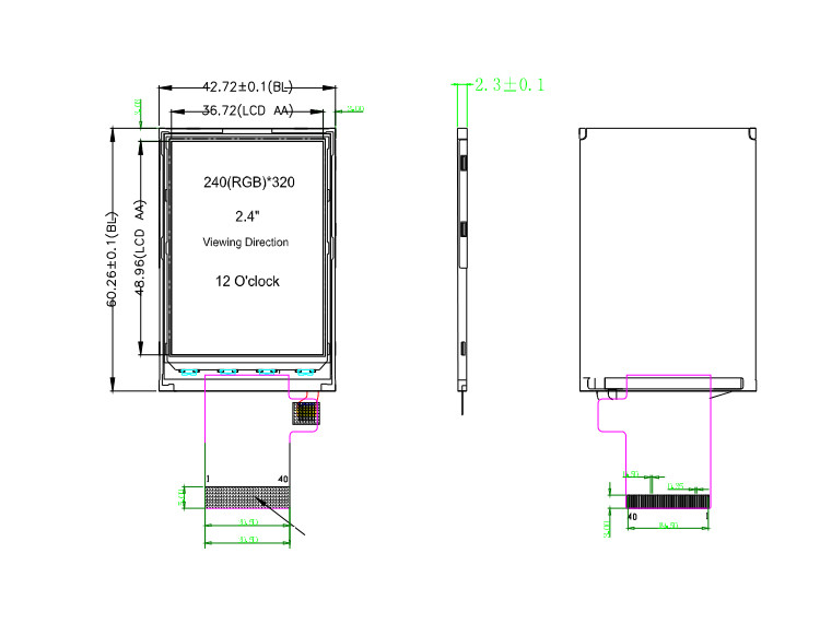 Polcd 2.4 Inch Ips St7789v 8080 MCU High Brightness TFT Display