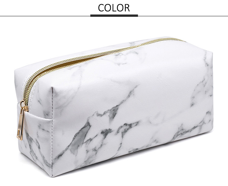 Luxury Travel White Marble Waterproof PU Wash Makeup Toiletry Bag
