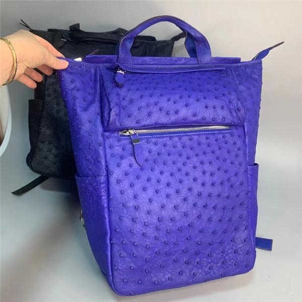 Buy cheap Casual Style Authentic Real True Ostrich Skin Men's Large Blue Travel Backpack Genuine Leather Male Top-handle Bag Pack from wholesalers