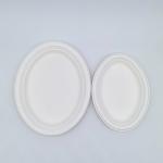 Heavy Duty Party Biodegradable Bagasse Tableware Plates Oval Shape