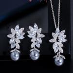 Pearl Jewelry SetBridal Wedding Jewelry Sets For Women Green Crystal Silver