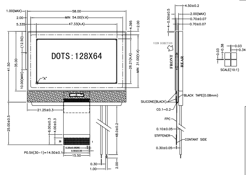 FPC Interface 128x64 COG LCD Module 12864 Dot Matrix LED