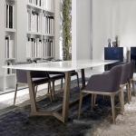 Shiny Surface Marble Top Dining Room Table With Solid Wood Base