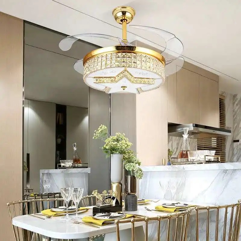 42 Inch Crystal Ceiling Fan Light , Modern European Style Ceiling Fans