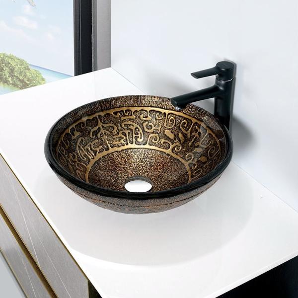 Buy cheap Brown Tempered Glass Sink Vanity Round 45mm 12mm Bathroom Countertop from wholesalers