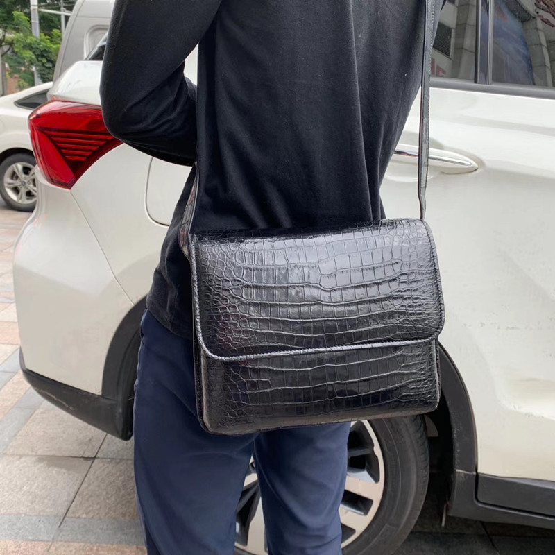 Authentic Alligator Leather Male Flap Purse Cross Shoulder Bag Genuine Crocodile Belly Skin Businessmen Messenger Bag