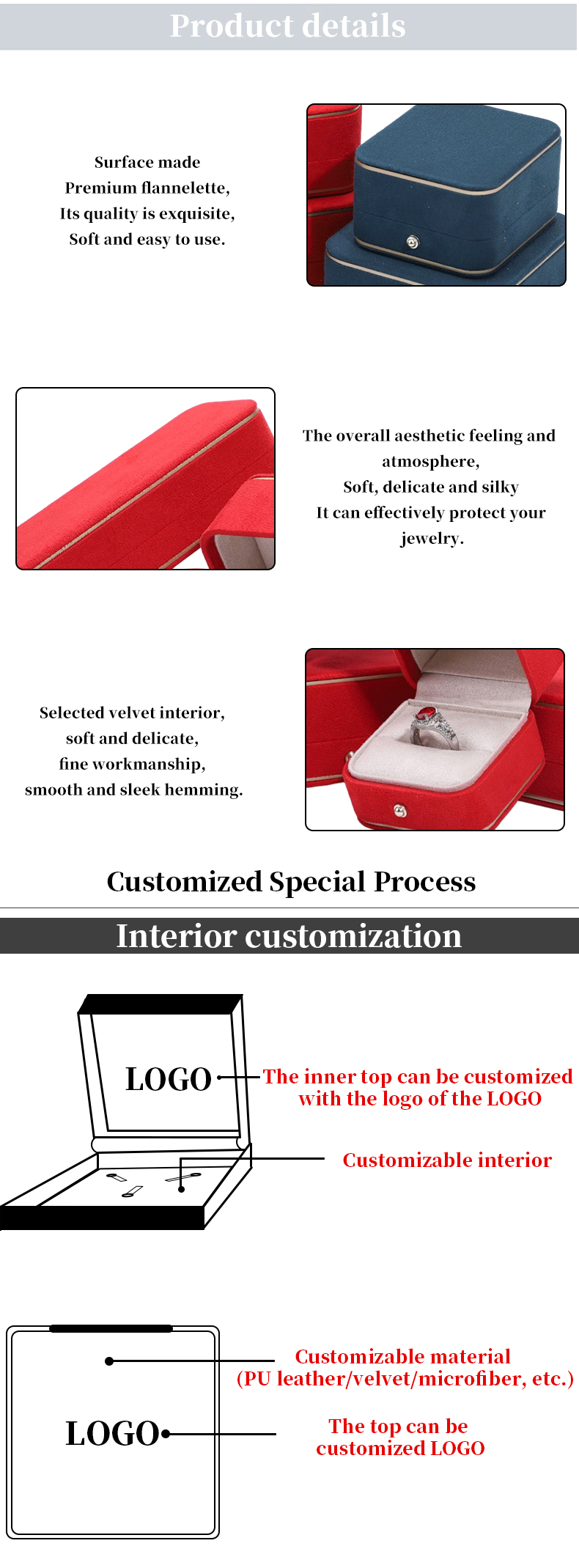 Jewelry Packaging Hanhong Custom Velvet Box for Necklace Bracelet Earrings and Ring