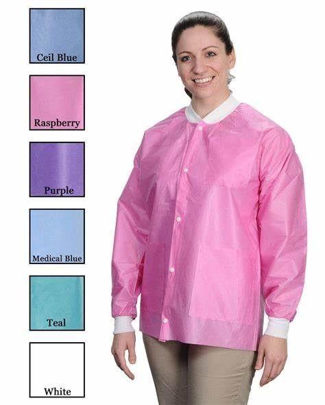 Buy cheap SMS Disposable Lab Jackets Coat 45GSM Hip Length with Pockets Knit Cuffs Adult 5XL from wholesalers