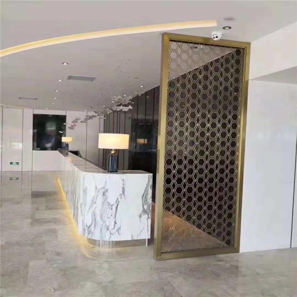 Buy cheap Custom Made Black Framed Room Dividers And Partitions Golden 1800 X 900 Stainless Steel 3d Circle Pattern Screen from wholesalers