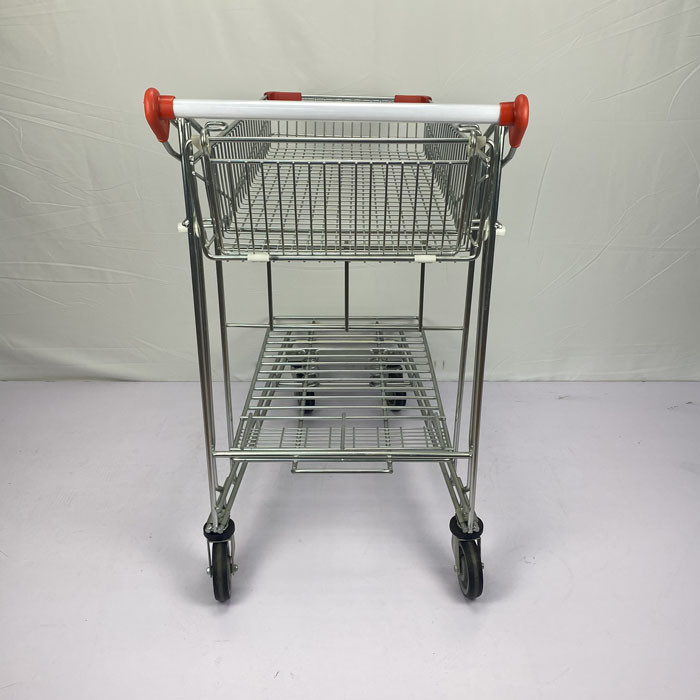 Foldable Warehouse Supermarket steel Q195 Double Layer Trolley