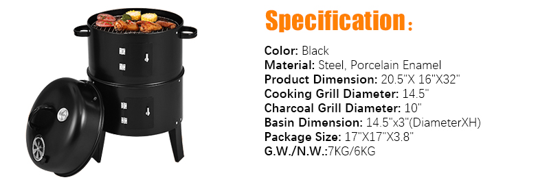 Metal Type Cold Rolled Steel 3 in 1 Portable BBQ Smoke Stove Charcoal Grill Machine
