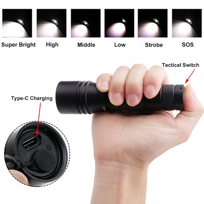 10W Zoombale Usb Rechargeable Tactical LED Flashlight 2500mAh 6 Working Lights