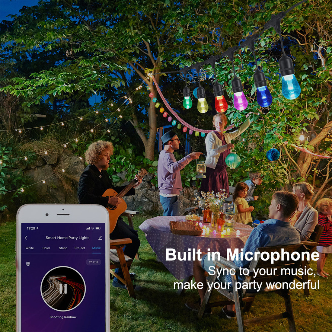Outdoor String Lights - Patio Lights Color Changing String 2.4GHz Wi-Fi App Controlled RGB waterproof IP44