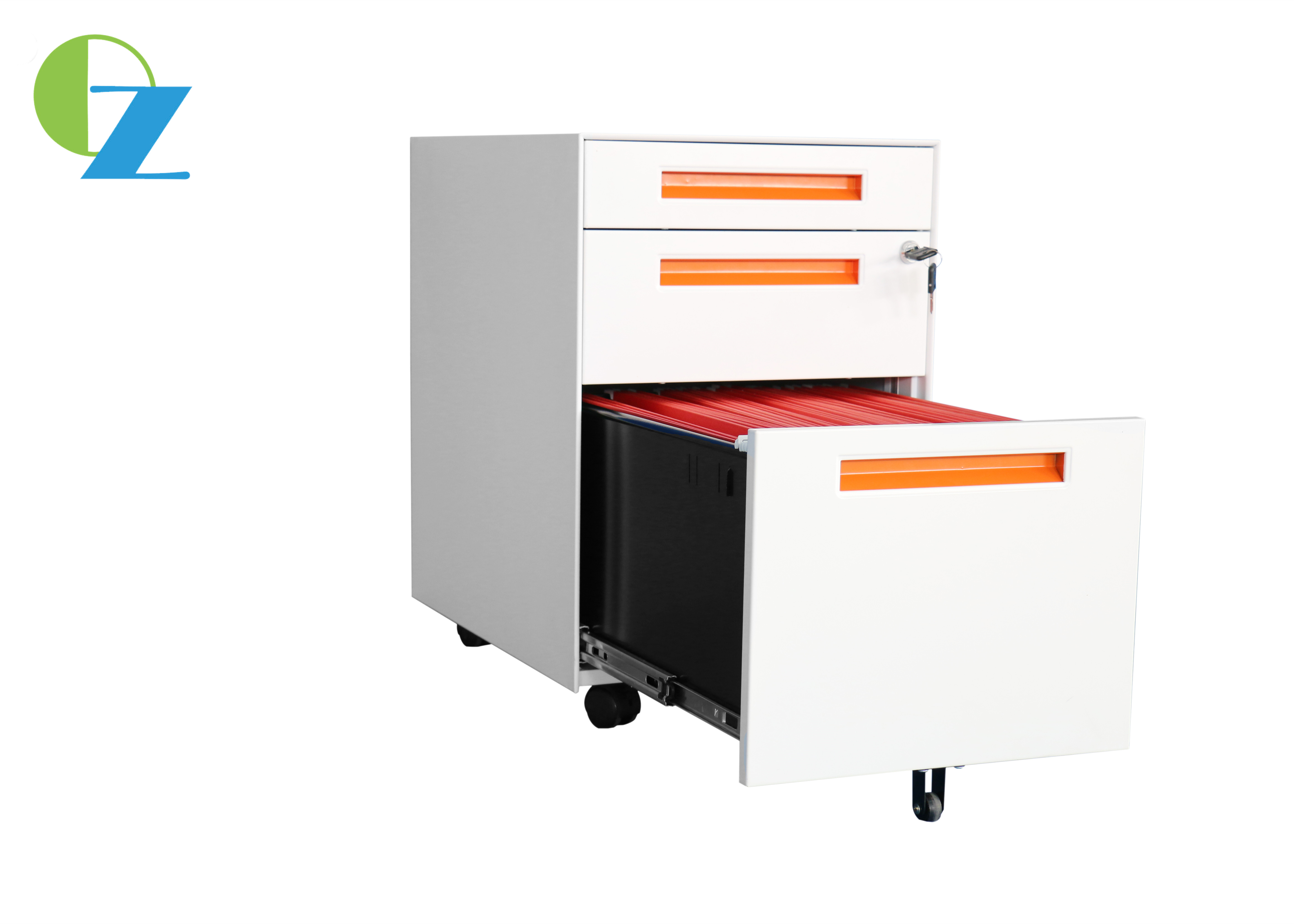 Assembly Big Secend Drawer Slim H570mm Mobile Pedestal File Cabinet Non KD
