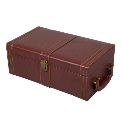 Buy cheap New Style Pu Wood Grain Portable Double Bottle Wine Box Business Gift from wholesalers