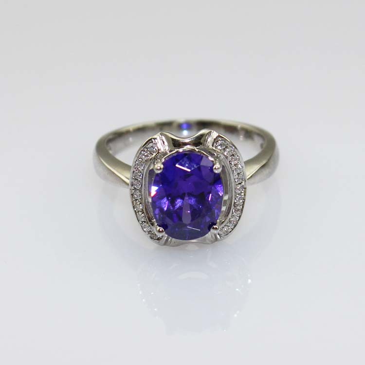 Women Jewelry 7mmx9mm Oval Purple Cubic Zirconia Sterling Silver Ring(R197)