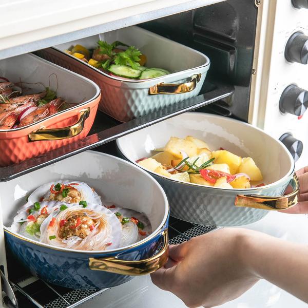 Buy cheap Non Stick Kitchen Ceramic Baking Pans With Gold Rim Nordic Style from wholesalers