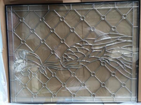 Free design a Peacock Design decorative bevel glass with zinc caming and baroque