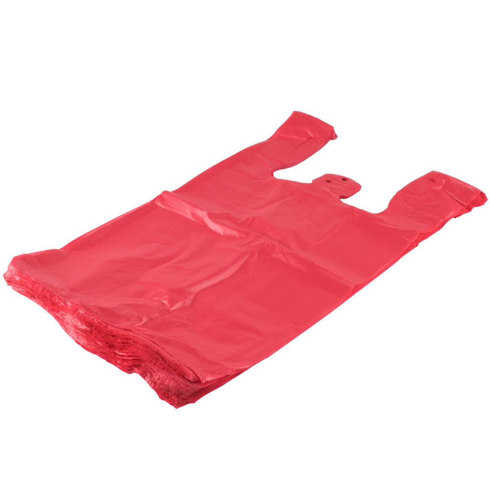Red Colour T Shirt Shopping Bags Unprinted Embossed Custom Made Thickness
