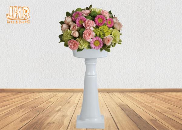 Buy cheap Classic Glossy White Fiberglass Floor Vases With Pedestal For Wedding 2 Sizes from wholesalers