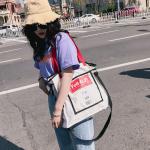 New Korean fashion personality school style contrast color canvas bag women's