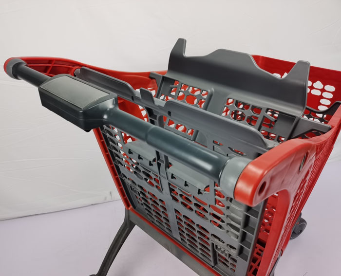 Red All Plastic Shopping Trolley Lightweight Supermarket Grocery Store Shopping Cart 220L