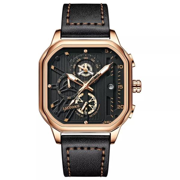 Buy cheap Waterproof Full Leather Quartz Gold Clock Luminous Wrist Watch Square Sport Mens from wholesalers