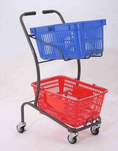 Buy cheap 50KGS Shopping Basket Trolley Japanese Style Zinc Plating Metal Double Basket Hand Push from wholesalers