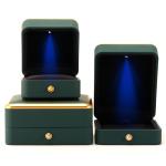 Square Green LED Jewelry Box for Luxury Packaging of Necklaces and Rings
