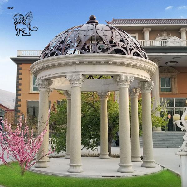 Large Marble Gazebo Roman Column Pavilion Natural Stone Hand Carved Decorative