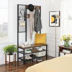 Coat Stand With Grids Panel, Industrial Hallway Coat Rack, Wooden Coat Stand,