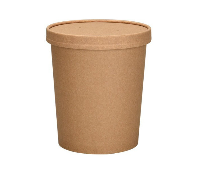 Brown Disposable Paper Soup Bowl Takeout Round Paper Soup Cup With Lids