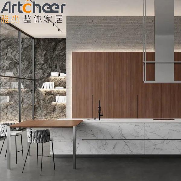 Buy cheap Plywood Acrylic Kitchen Cabinet Door With Aluminium Frame And Sintered Stone Table Top from wholesalers