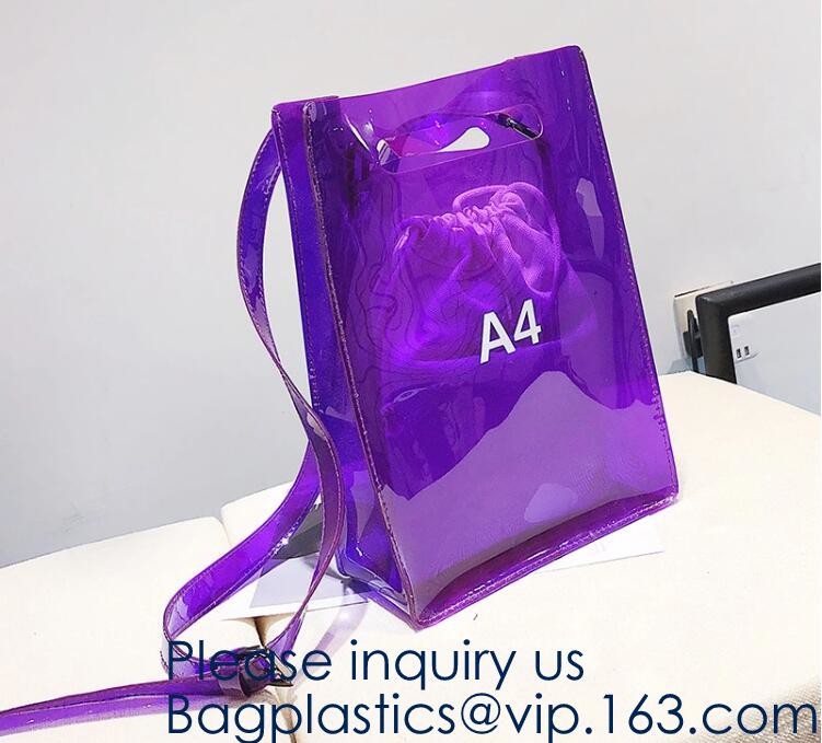 Reusable Custom Transparent PVC Shopping Bag Promotional Items Ladies Clear Plastic Beach Tote Bags Women, bagease, pack