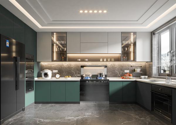Buy cheap Manufacturer Kitchen Cupboards With PVC Membrane Door Panels And Backsplash from wholesalers