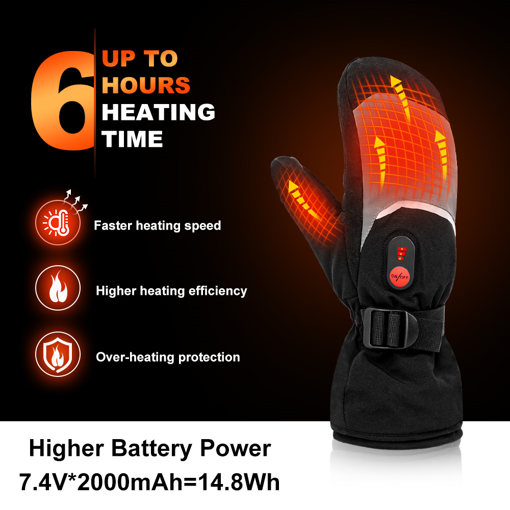 Winter Warming Skiing Rechargeable Heated Gloves Mittens Black Adult Waterproof Anti Slip
