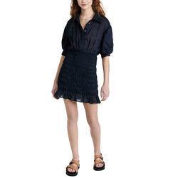 Buy cheap Ladies Casual Dress Collared Neck Elbow Length Puff Sleeve Ruffle Hem Polyester Smocked Shirt Dress for Women from wholesalers
