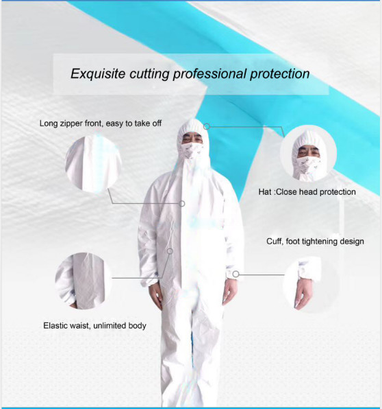White Hooded Disposable Isolation Gown Lightweight Chemical Resistant